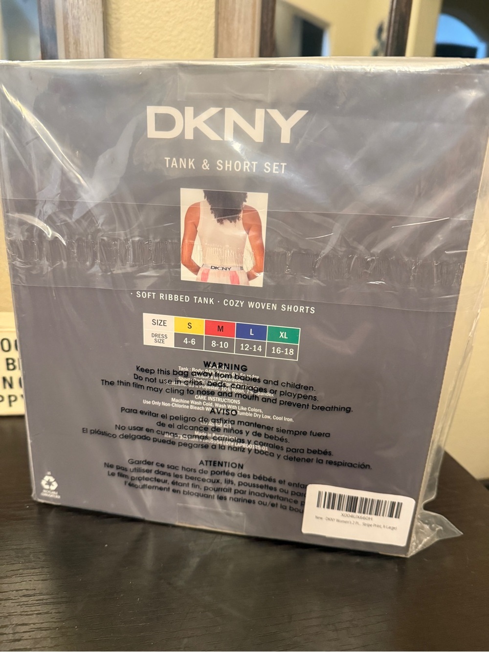 Dkny Pink Tank Top with Patterned Pajamas Shorts Set Womens XL New - Picture 3 of 3